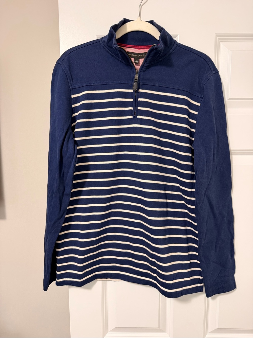 Banana Republic Men’s Navy & White Striped Half-Zip Pullover